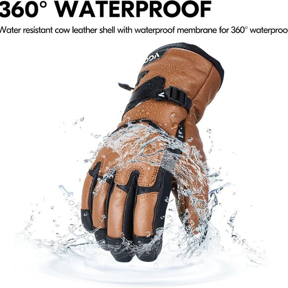 Leather Warm Ski Gloves - Picture 4 of 7